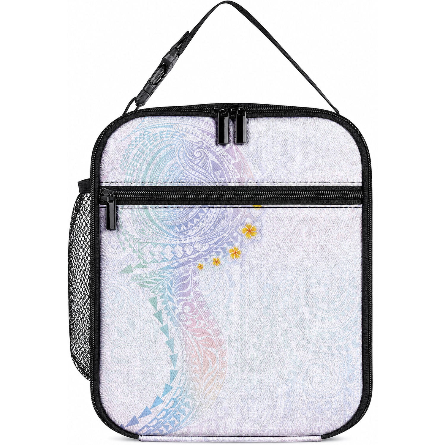 Hawaiian Tribal Tattoo and Plumeria Lunch Bag Polynesian Pattern Sweet LT03 10.2 × 8.3 × 4.3 inch White - Polynesian Pride