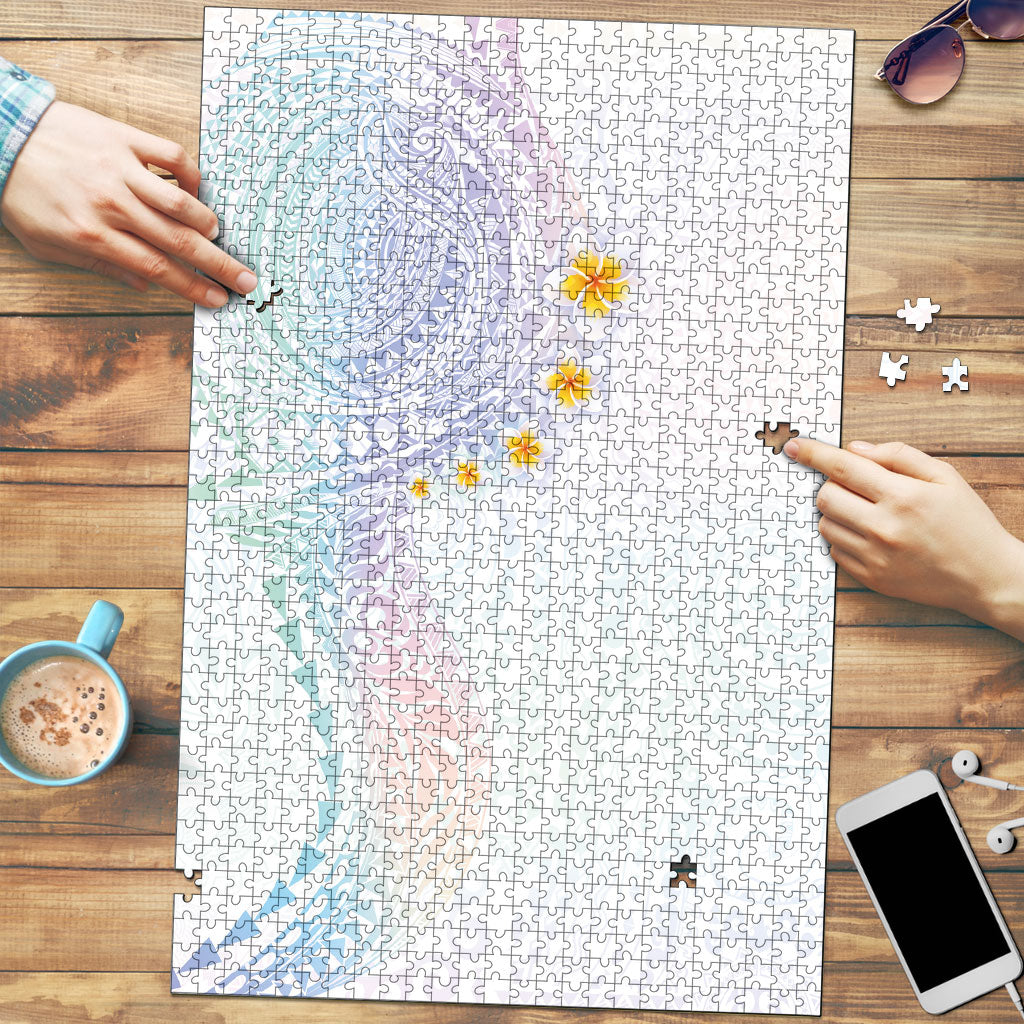 Hawaiian Tribal Tattoo and Plumeria Puzzle Polynesian Pattern Sweet LT03 White - Polynesian Pride