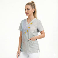 Hawaiian Tribal Tattoo and Plumeria Scrub Top Polynesian Pattern Sweet