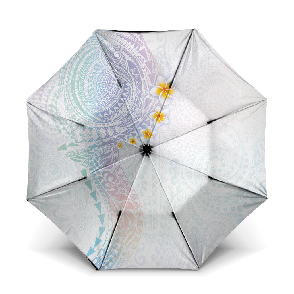 Hawaiian Tribal Tattoo and Plumeria Umbrella Polynesian Pattern Sweet LT03 One Size Folded 11.42 inch Opened Diameter 37.4 inch White - Polynesian Pride