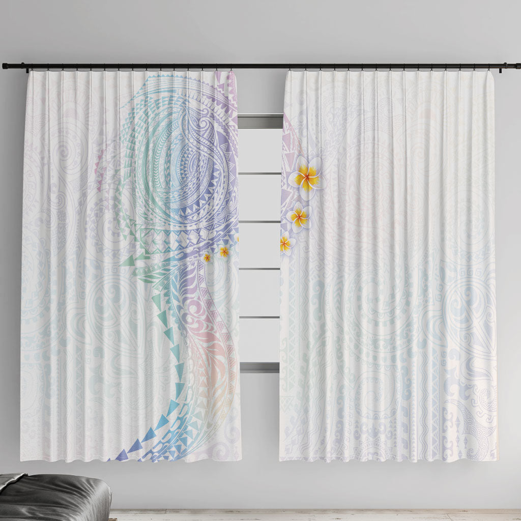 Hawaiian Tribal Tattoo and Plumeria Window Curtain Polynesian Pattern Sweet LT03 With Hooks White - Polynesian Pride