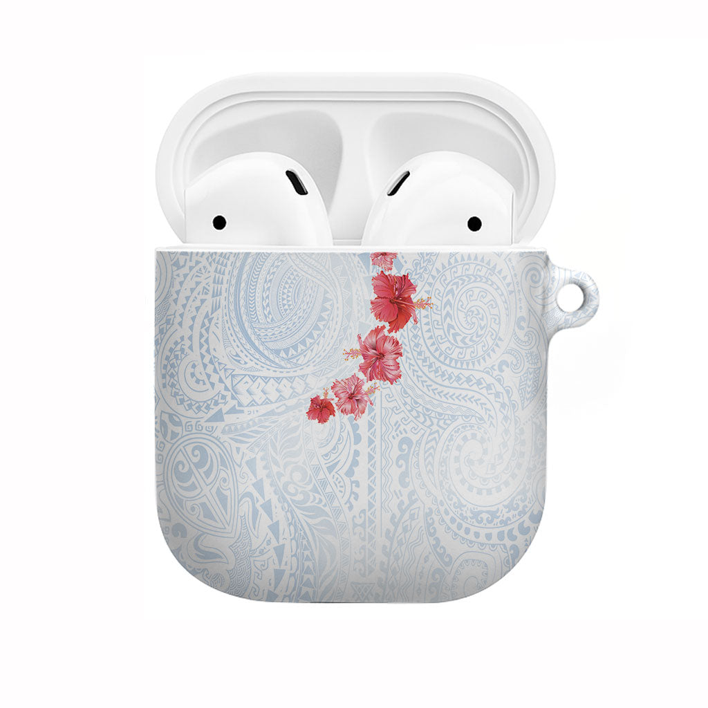 Hawaiian Tribal Tattoo and Hibiscus AirPods Case Polynesian Pattern Airy White Blue Cloud LT03 White - Polynesian Pride