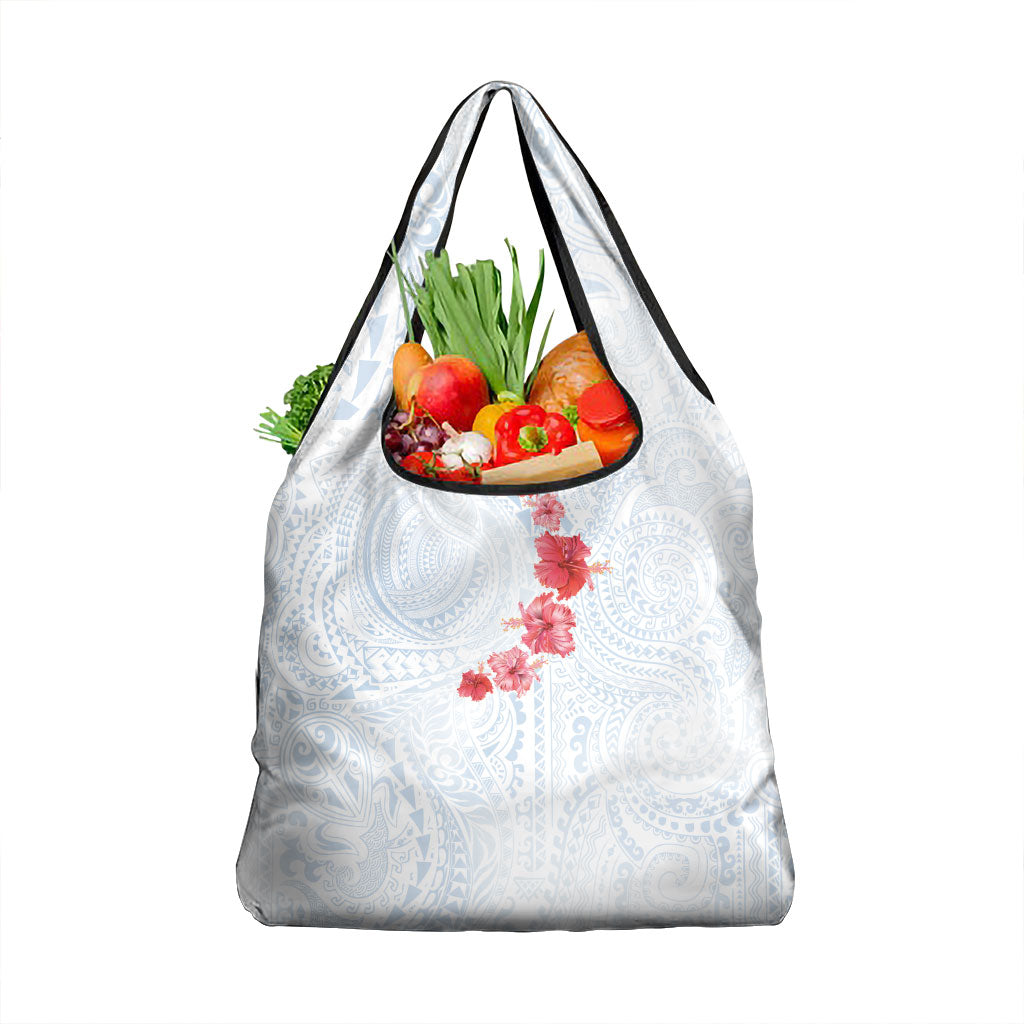 Hawaiian Tribal Tattoo and Hibiscus Grocery Bag Polynesian Pattern Airy White Blue Cloud LT03 1-pack One Size White - Polynesian Pride