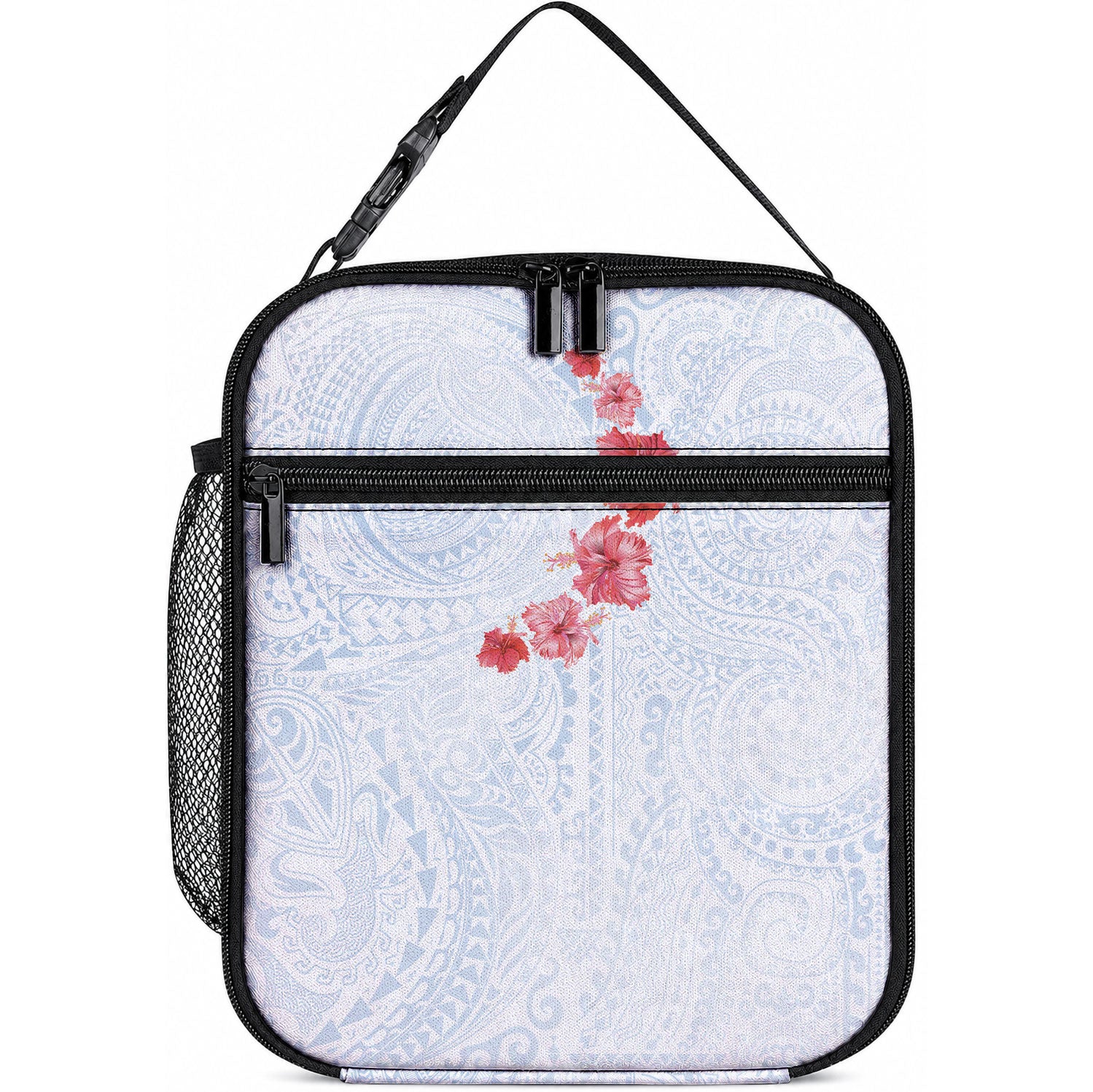 Hawaiian Tribal Tattoo and Hibiscus Lunch Bag Polynesian Pattern Airy White Blue Cloud LT03 10.2 × 8.3 × 4.3 inch White - Polynesian Pride