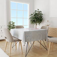 Hawaiian Tribal Tattoo and Hibiscus Tablecloth Polynesian Pattern Airy White Blue Cloud