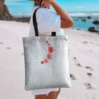 Hawaiian Tribal Tattoo and Hibiscus Tote Bag Polynesian Pattern Airy White Blue Cloud