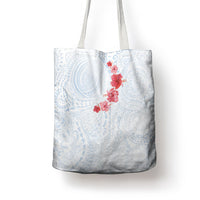 Hawaiian Tribal Tattoo and Hibiscus Tote Bag Polynesian Pattern Airy White Blue Cloud