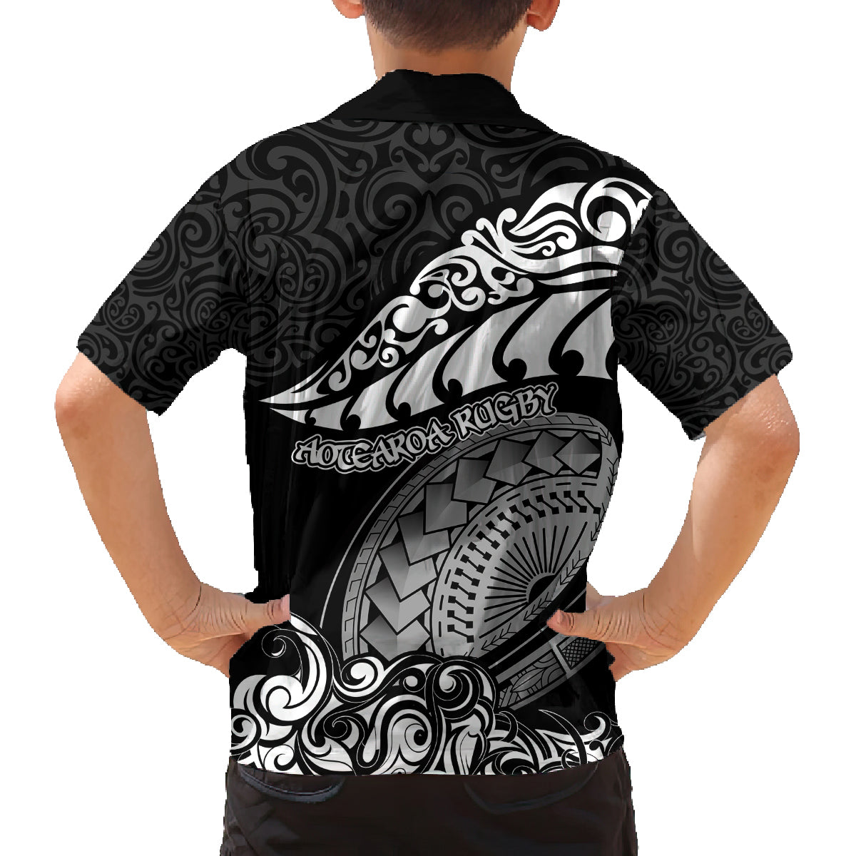 New Zealand Rugby Family Matching Long Sleeve Bodycon Dress and Hawaiian Shirt Maori Warrior Rugby Silver Fern Tribal Pattern LT03 - Polynesian Pride