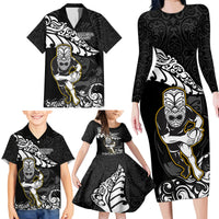 New Zealand Rugby Family Matching Long Sleeve Bodycon Dress and Hawaiian Shirt Maori Warrior Rugby Silver Fern Tribal Pattern LT03 - Polynesian Pride