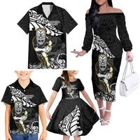 New Zealand Rugby Family Matching Off Shoulder Long Sleeve Dress and Hawaiian Shirt Maori Warrior Rugby Silver Fern Tribal Pattern LT03 - Polynesian Pride