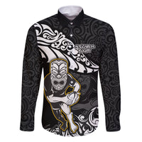 New Zealand Rugby Family Matching Off Shoulder Maxi Dress and Hawaiian Shirt Maori Warrior Rugby Silver Fern Tribal Pattern LT03 Dad's Shirt - Long Sleeve Black - Polynesian Pride