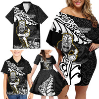 New Zealand Rugby Family Matching Off Shoulder Short Dress and Hawaiian Shirt Maori Warrior Rugby Silver Fern Tribal Pattern LT03 - Polynesian Pride