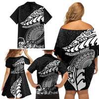 New Zealand Rugby Family Matching Off Shoulder Short Dress and Hawaiian Shirt Maori Warrior Rugby Silver Fern Tribal Pattern LT03 - Polynesian Pride