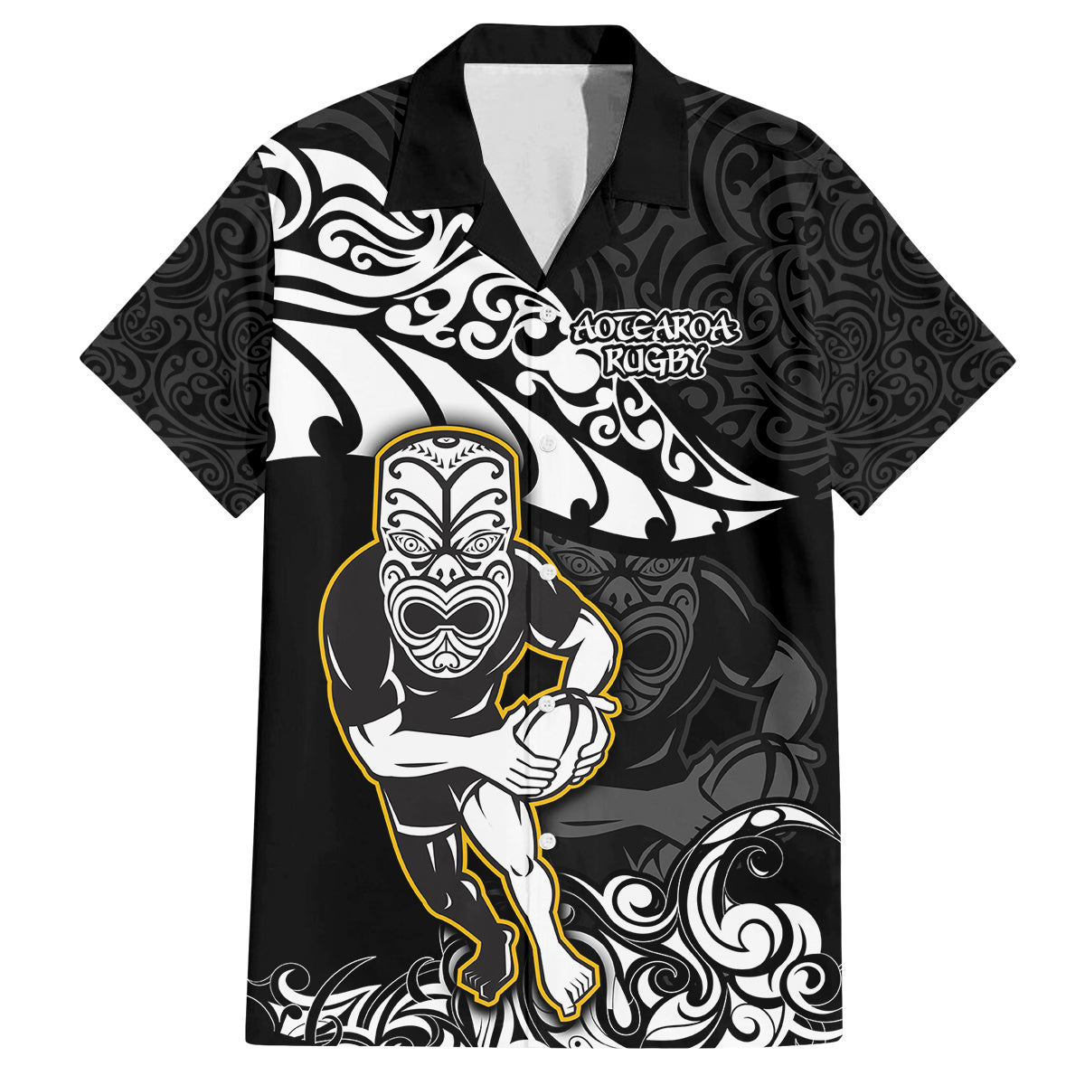 New Zealand Rugby Family Matching Off Shoulder Short Dress and Hawaiian Shirt Maori Warrior Rugby Silver Fern Tribal Pattern LT03 Dad's Shirt - Short Sleeve Black - Polynesian Pride