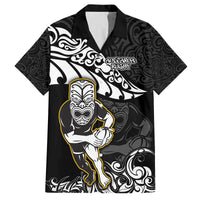New Zealand Rugby Family Matching Off Shoulder Short Dress and Hawaiian Shirt Maori Warrior Rugby Silver Fern Tribal Pattern LT03 Dad's Shirt - Short Sleeve Black - Polynesian Pride