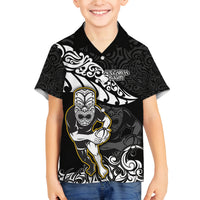 New Zealand Rugby Family Matching Tank Maxi Dress and Hawaiian Shirt Maori Warrior Rugby Silver Fern Tribal Pattern LT03 Son's Shirt Black - Polynesian Pride