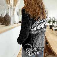 New Zealand Rugby Women Casual Shirt Maori Warrior Rugby Silver Fern Tribal Pattern LT03 - Polynesian Pride