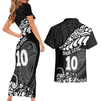 Custom New Zealand Rugby Couples Matching Short Sleeve Bodycon Dress and Hawaiian Shirt Maori Warrior Rugby Silver Fern Tribal Pattern LT03 - Polynesian Pride