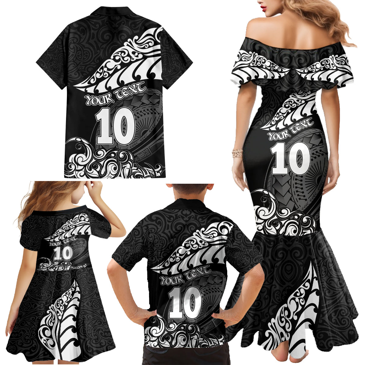 Custom New Zealand Rugby Family Matching Mermaid Dress and Hawaiian Shirt Maori Warrior Rugby Silver Fern Tribal Pattern LT03 - Polynesian Pride