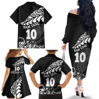 Custom New Zealand Rugby Family Matching Off Shoulder Long Sleeve Dress and Hawaiian Shirt Maori Warrior Rugby Silver Fern Tribal Pattern LT03 - Polynesian Pride