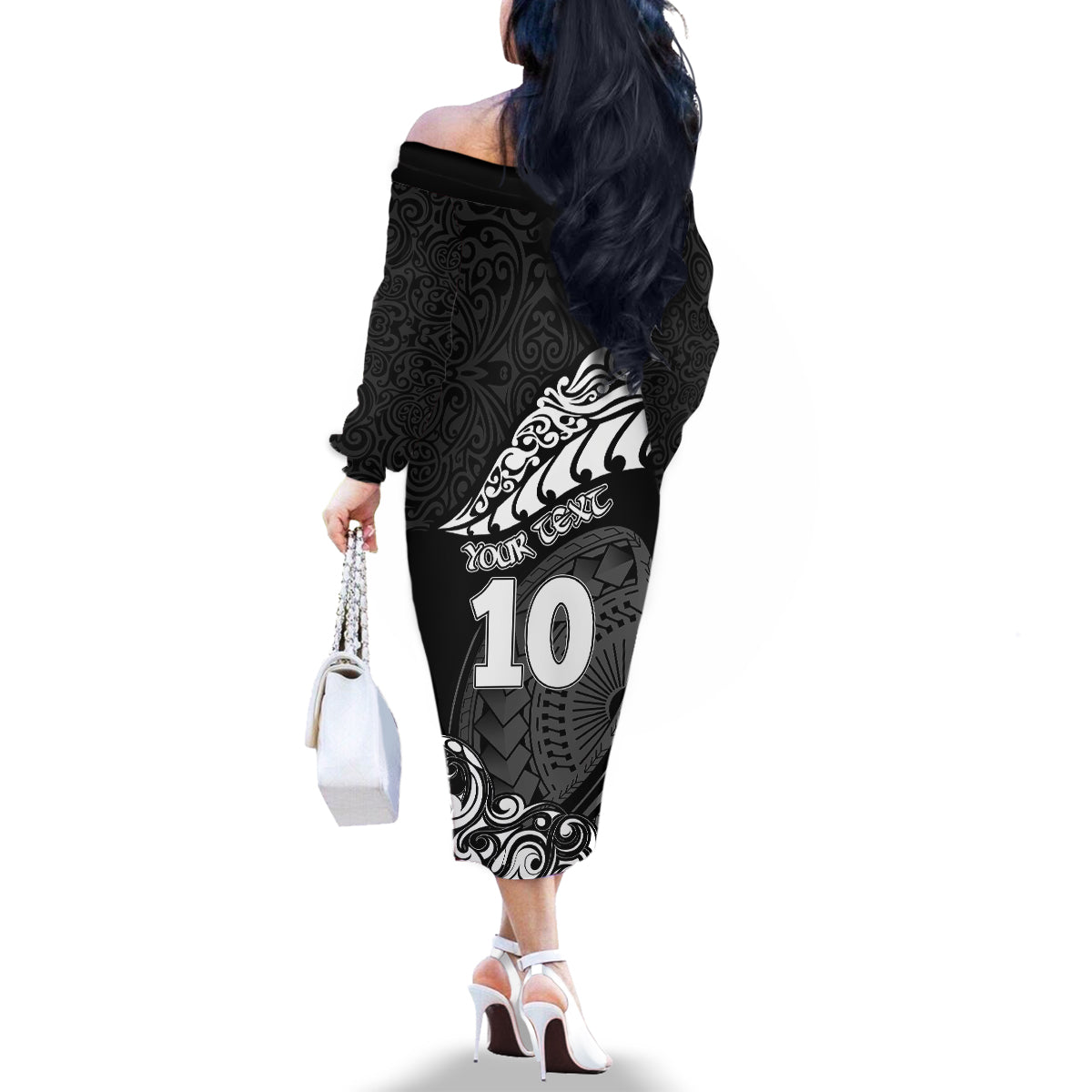 Custom New Zealand Rugby Family Matching Off Shoulder Long Sleeve Dress and Hawaiian Shirt Maori Warrior Rugby Silver Fern Tribal Pattern LT03 - Polynesian Pride