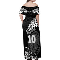 Custom New Zealand Rugby Family Matching Off Shoulder Maxi Dress and Hawaiian Shirt Maori Warrior Rugby Silver Fern Tribal Pattern LT03 - Polynesian Pride