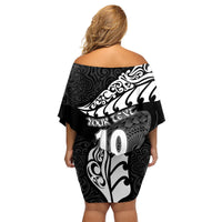 Custom New Zealand Rugby Family Matching Off Shoulder Short Dress and Hawaiian Shirt Maori Warrior Rugby Silver Fern Tribal Pattern LT03 - Polynesian Pride