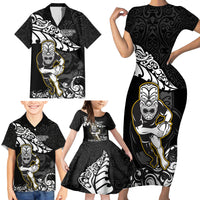 Custom New Zealand Rugby Family Matching Short Sleeve Bodycon Dress and Hawaiian Shirt Maori Warrior Rugby Silver Fern Tribal Pattern LT03 - Polynesian Pride
