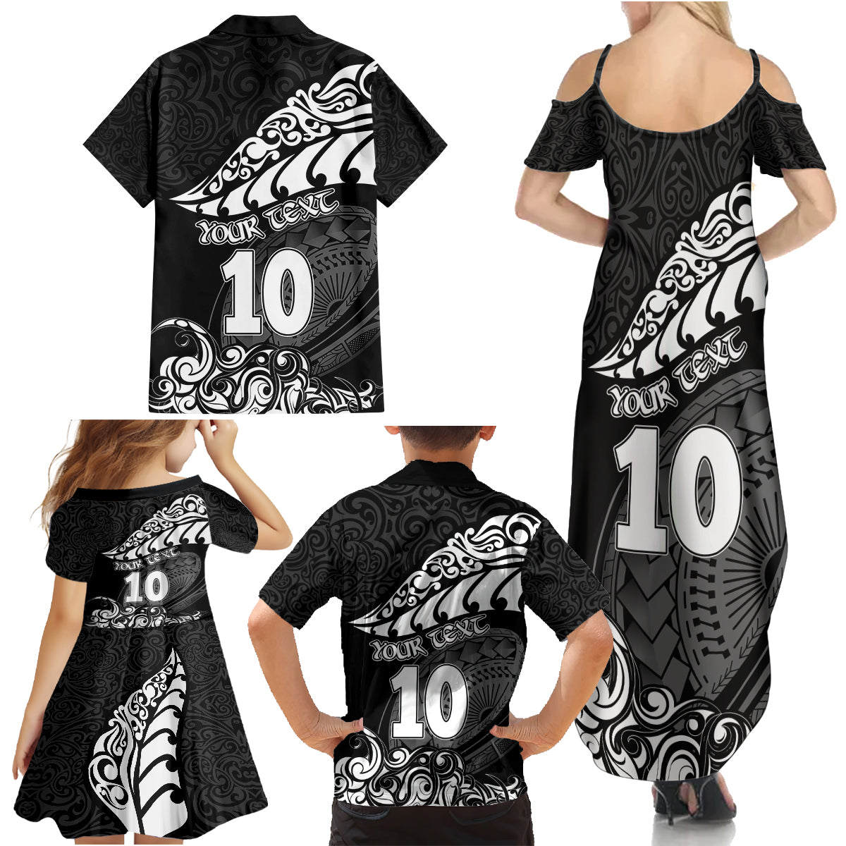 Custom New Zealand Rugby Family Matching Summer Maxi Dress and Hawaiian Shirt Maori Warrior Rugby Silver Fern Tribal Pattern LT03 - Polynesian Pride