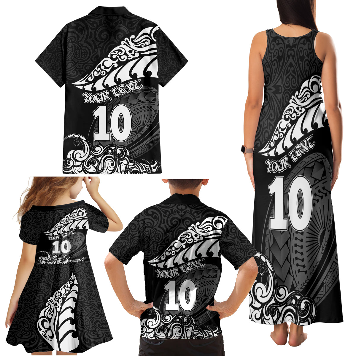 Custom New Zealand Rugby Family Matching Tank Maxi Dress and Hawaiian Shirt Maori Warrior Rugby Silver Fern Tribal Pattern LT03 - Polynesian Pride