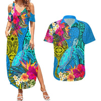 polynesian-couples-matching-summer-maxi-dress-and-hawaiian-shirt-the-turtle-jung-flower-with-maori-pattern-ethnic-style