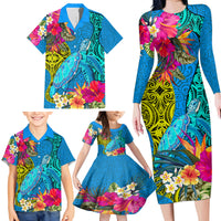 Polynesian Family Matching Long Sleeve Bodycon Dress and Hawaiian Shirt The Turtle Jung Flower with Maori Pattern Ethnic Style LT03 - Polynesian Pride