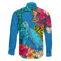 Polynesian Family Matching Long Sleeve Bodycon Dress and Hawaiian Shirt The Turtle Jung Flower with Maori Pattern Ethnic Style LT03 - Polynesian Pride