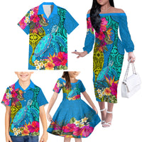 polynesian-family-matching-off-shoulder-long-sleeve-dress-and-hawaiian-shirt-the-turtle-jung-flower-with-maori-pattern-ethnic-style