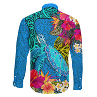 polynesian-family-matching-off-shoulder-long-sleeve-dress-and-hawaiian-shirt-the-turtle-jung-flower-with-maori-pattern-ethnic-style