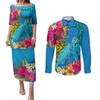 custom-polynesian-couples-matching-puletasi-dress-and-long-sleeve-button-shirts-the-turtle-jung-flower-with-maori-pattern-ethnic-style