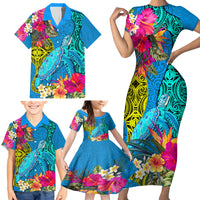 Custom Polynesian Family Matching Short Sleeve Bodycon Dress and Hawaiian Shirt The Turtle Jung Flower with Maori Pattern Ethnic Style LT03 - Polynesian Pride