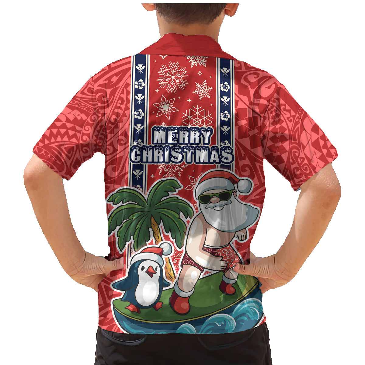 Hawaii Christmas Family Matching Mermaid Dress and Hawaiian Shirt The Santa Surfing Hawaii Xmas Style LT03 - Polynesian Pride