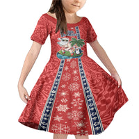 Hawaii Christmas Family Matching Mermaid Dress and Hawaiian Shirt The Santa Surfing Hawaii Xmas Style LT03 Daughter's Dress Red - Polynesian Pride