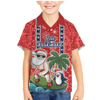 Hawaii Christmas Family Matching Mermaid Dress and Hawaiian Shirt The Santa Surfing Hawaii Xmas Style LT03 Son's Shirt Red - Polynesian Pride