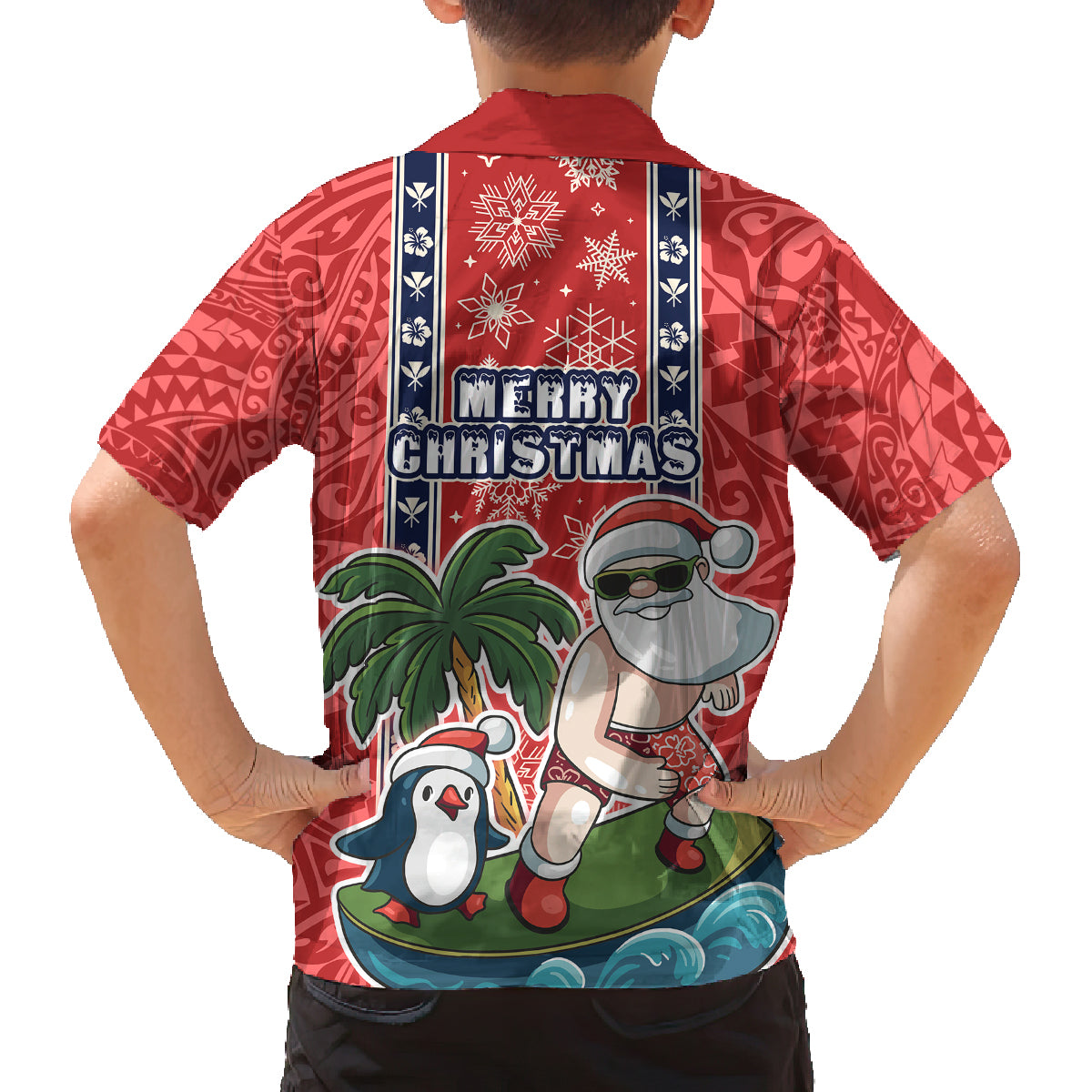 Hawaii Christmas Family Matching Off Shoulder Long Sleeve Dress and Hawaiian Shirt The Santa Surfing Hawaii Xmas Style LT03 - Polynesian Pride