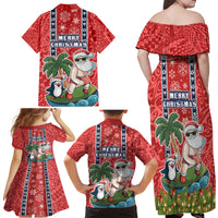 Hawaii Christmas Family Matching Off Shoulder Maxi Dress and Hawaiian Shirt The Santa Surfing Hawaii Xmas Style LT03 - Polynesian Pride