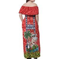 Hawaii Christmas Family Matching Off Shoulder Maxi Dress and Hawaiian Shirt The Santa Surfing Hawaii Xmas Style LT03 - Polynesian Pride