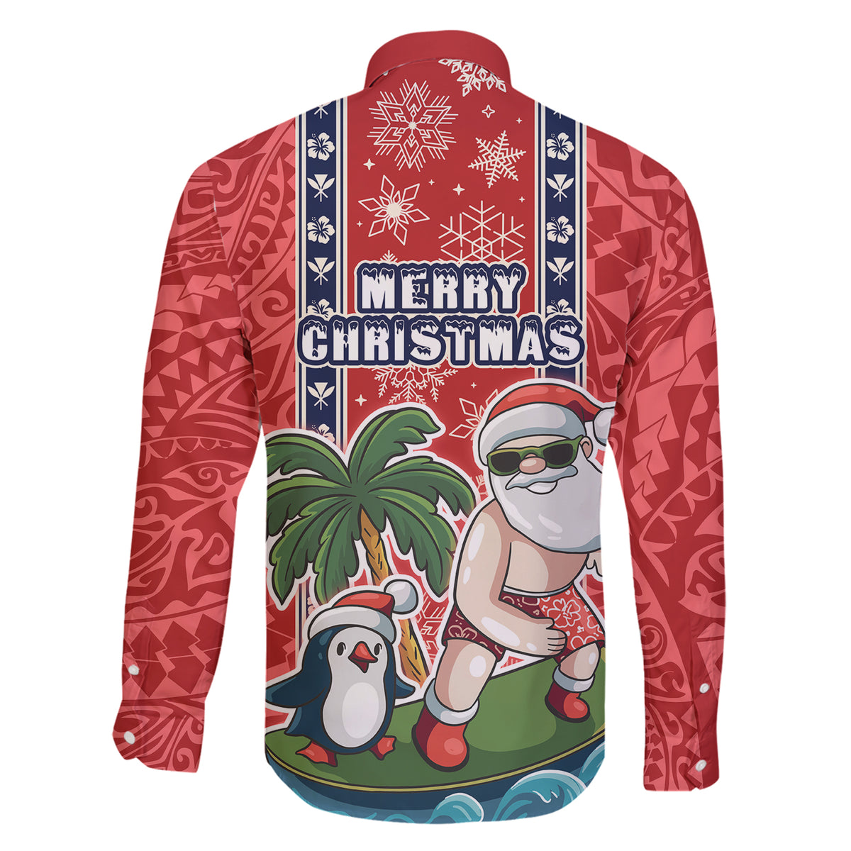 Hawaii Christmas Family Matching Short Sleeve Bodycon Dress and Hawaiian Shirt The Santa Surfing Hawaii Xmas Style LT03 - Polynesian Pride