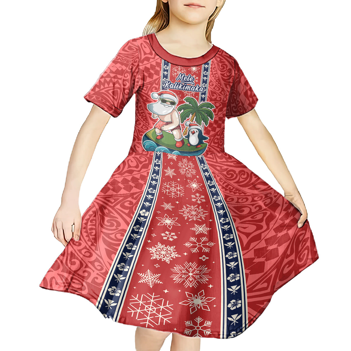 hawaii-christmas-kid-short-sleeve-dress-the-santa-surfing-hawaii-xmas-style