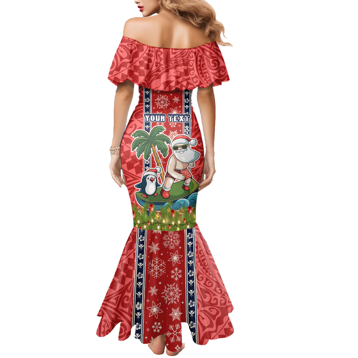 Custom Hawaii Christmas Family Matching Mermaid Dress and Hawaiian Shirt The Santa Surfing Hawaii Xmas Style LT03 - Polynesian Pride