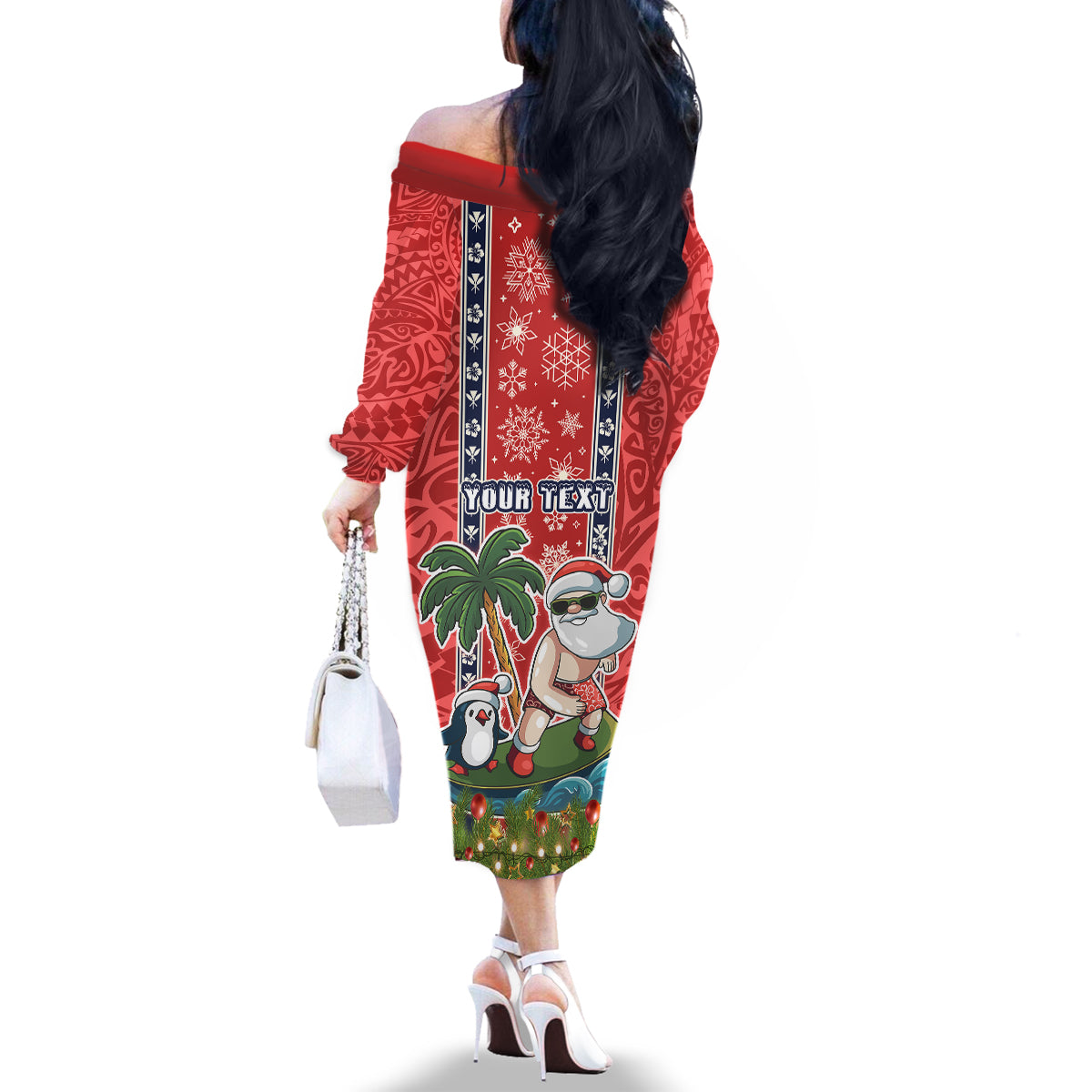 Custom Hawaii Christmas Family Matching Off Shoulder Long Sleeve Dress and Hawaiian Shirt The Santa Surfing Hawaii Xmas Style LT03 - Polynesian Pride