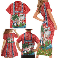 Custom Hawaii Christmas Family Matching Short Sleeve Bodycon Dress and Hawaiian Shirt The Santa Surfing Hawaii Xmas Style LT03 - Polynesian Pride