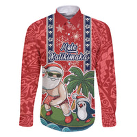 Custom Hawaii Christmas Family Matching Short Sleeve Bodycon Dress and Hawaiian Shirt The Santa Surfing Hawaii Xmas Style LT03 Dad's Shirt - Long Sleeve Red - Polynesian Pride