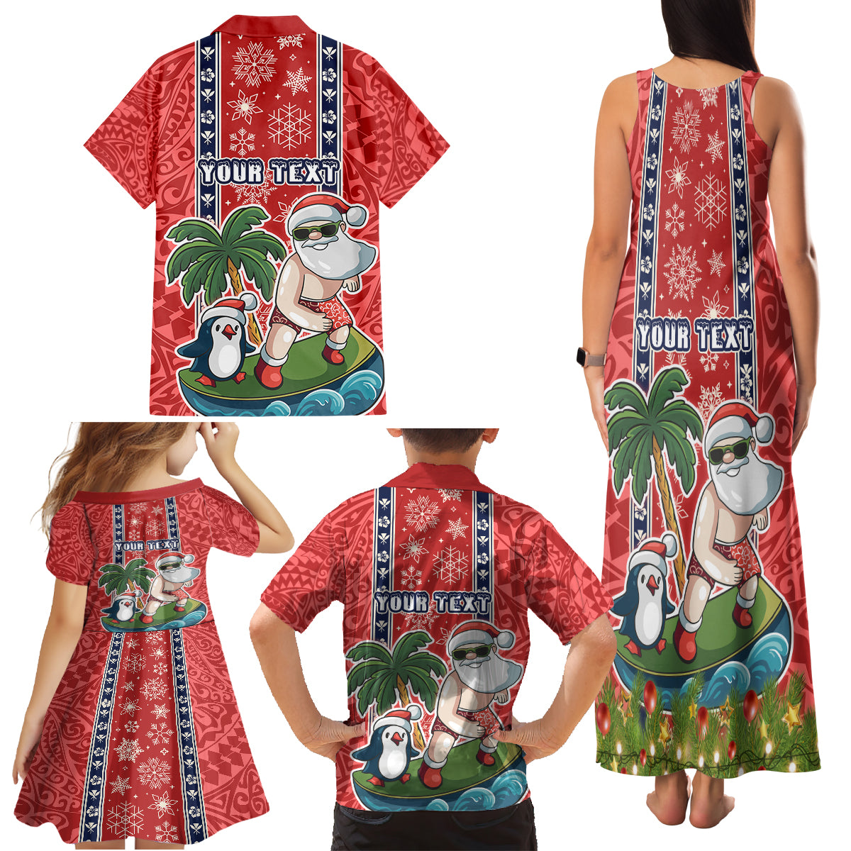 Custom Hawaii Christmas Family Matching Tank Maxi Dress and Hawaiian Shirt The Santa Surfing Hawaii Xmas Style LT03 - Polynesian Pride